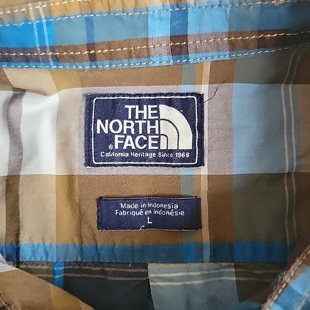 The North‎ Face Shirt Mens Large Blue Plaid Button Up Long Sleeve Outdoor Hiking